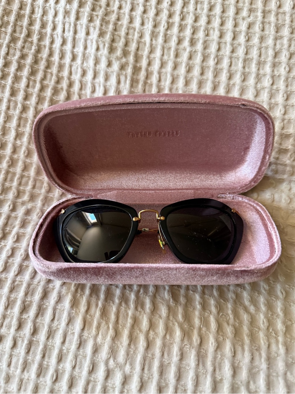 Miu Miu Black Sunglasses with Pink Velvet Case